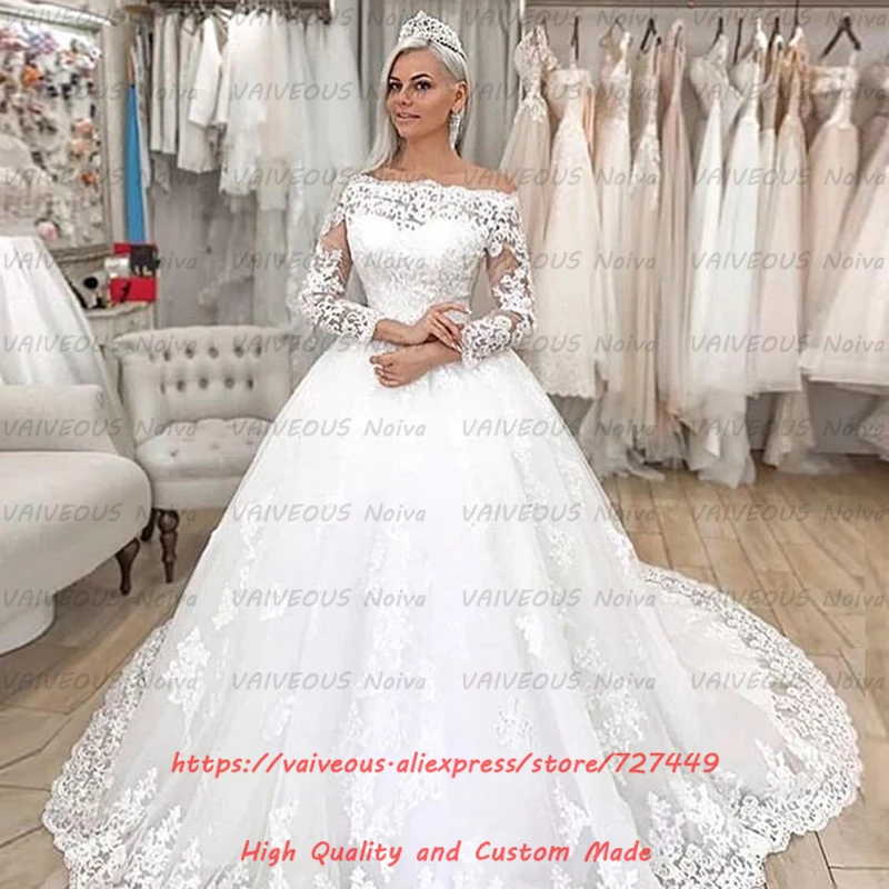 Vestido De Novia элегантное платье с вырезом "лодочка" одежда с длинным рукавом свадебные платья из тюля и кружева Boho Дубай свадебное платье De Novia