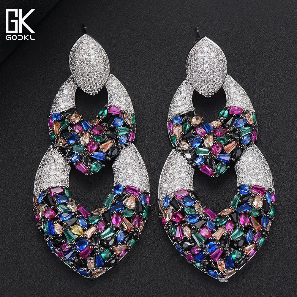 GODKI LuxuryWaterdrop длинные висячие серьги для женщин Свадебные с кубическим Цирконом
