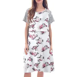 Новые летние модные элегантные Для женщин для беременных с коротким рукавом и карманами с цветочным рисунком платья для кормления для