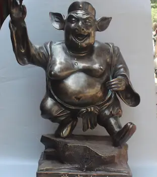 

FREE SHIPPING 28" Chinese Folk Bronze Xiyouji Pig Lord God Zhu Bajie Ba Jie Wu Neng Statue