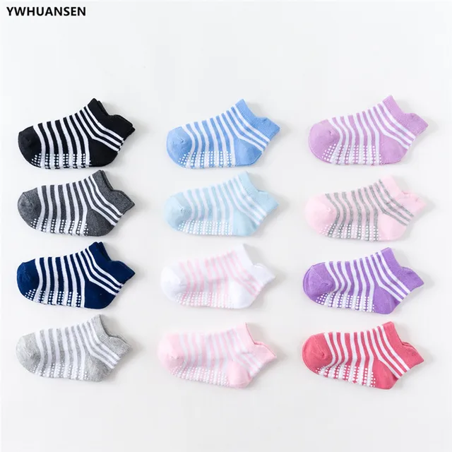 6 Pairs/lot 0 to 6 Yrs Cotton Children's Anti-slip Boat Socks For Boys Girl Low Cut Floor Kid Sock With Rubber Grips Four Season 4