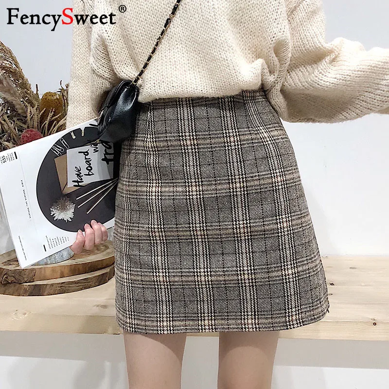 

Fencysweet Vintage Women Plaid Skirts 2019 Spring High Waist Mini Skirt Slim Korean Style Faldas Mujer Bodycon A Line Jupe Femme
