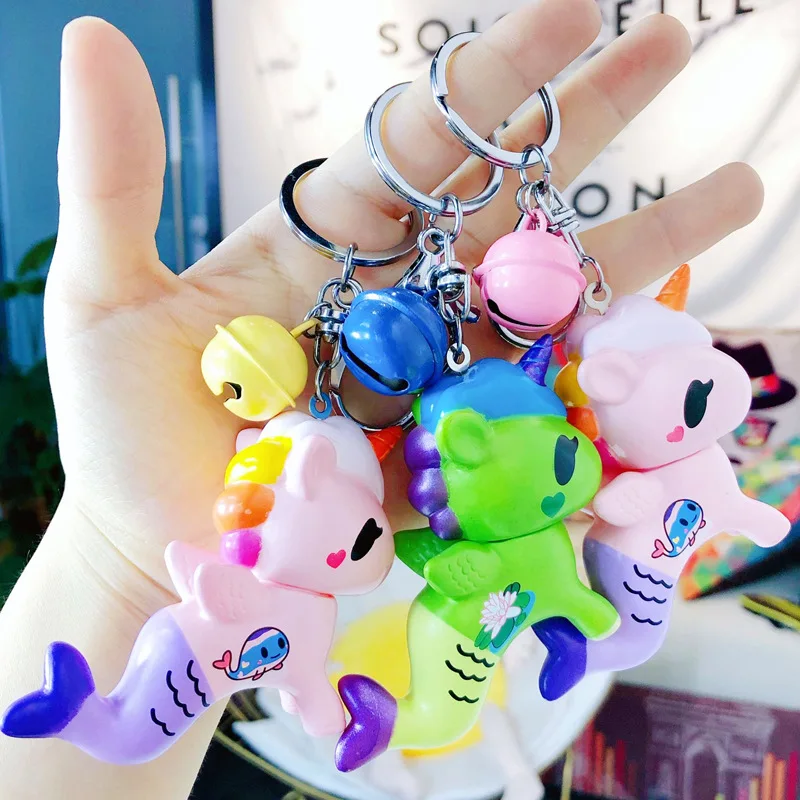 

Hot Ins Cute Cartoon Mermaid Unicorn Keychain Pvc 3D Animal Keyring Hand-painted Craft Car Key chain Holder Women Bag Pendant