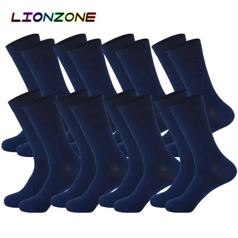 LIONZONE 8 пар/лот чистый цвет бамбуковые носки для мужчин дышащие Теплые без запаха мужские брендовые деловые носки - Цвет: Blue