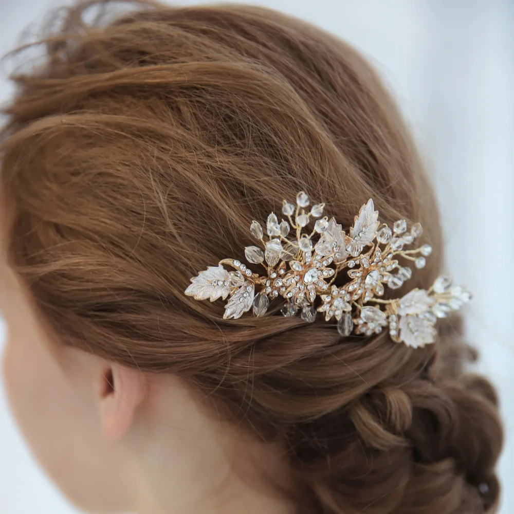 Crystal Beaded Wedding Hair Comb Rhinestone Flower And Leaves Bridal Headpiece New Hair Jewelry For Brides 2018 (6)