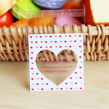 

50Pcs Cute Heart Gifts Bags Christmas Cookie Packaging Self-adhesive Plastic Bags For Birthday Biscuits Candy Food Cake Package