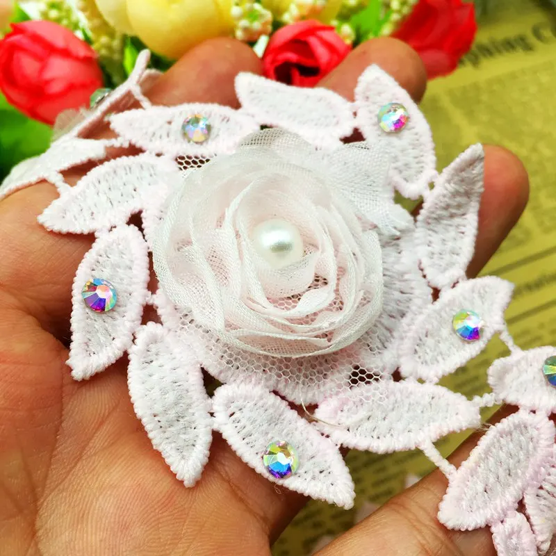 10x Розовый 3D Жемчужный Цветок розы красочные алмазные Листья кружевной отделкой