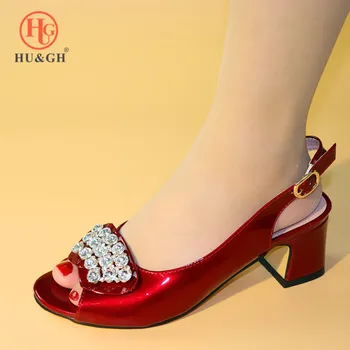 

Latest Italian Ladies Sexy Wine High Heels Pumps Rhinestones Design Ladies Women Pumps African Sandal Shoes for Wedding Parties