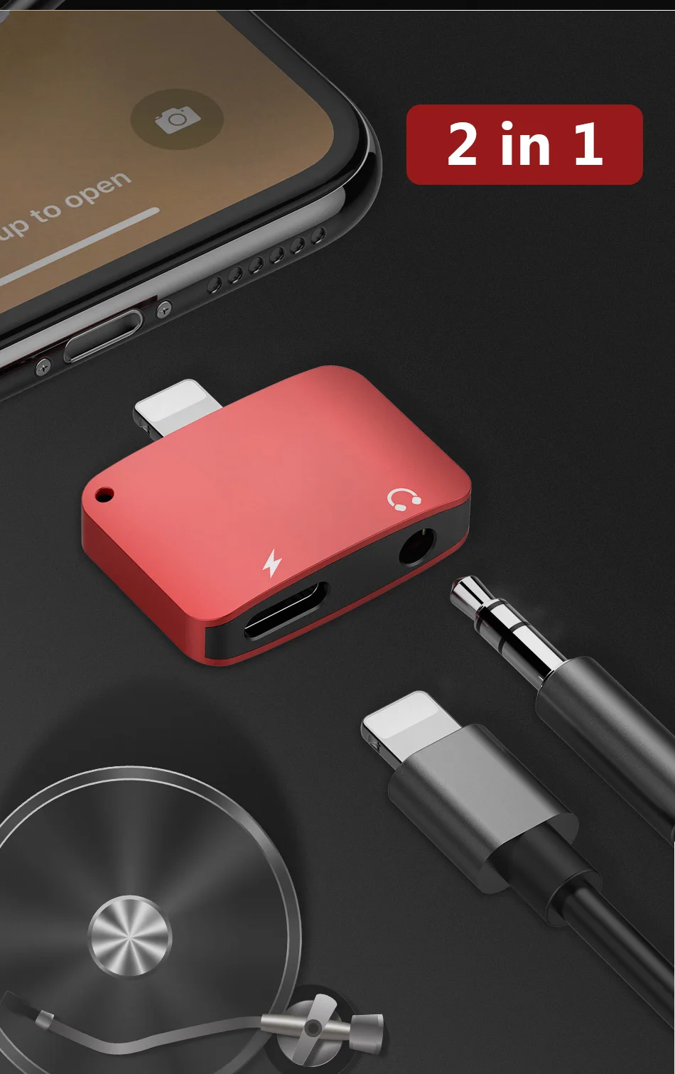 !ACCEZZ Mini 2 IN 1 Lighting Audio Charging Converter For iphone X 8 7 Plus XS MAX XR 3.5mm Headphone Jack Adapter AUX Splitter (5)