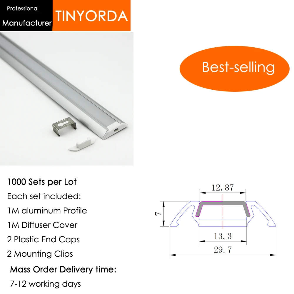 

Tinyorda 1000Pcs (1M Length) Led Alu Profile Led Channel Profil for 13mm LED Strip Light 1M LED Profile Alu Profile channel