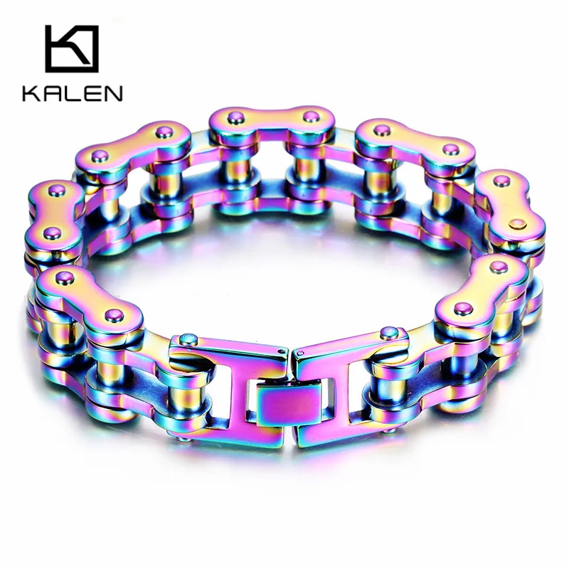 

Kalen Colorful Bike Chain Bracelet For Men 23cm High Quality Stainless Steel Motorcycle Link Chain Bracelet & Bangle Accessories