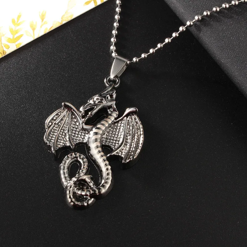1Pcs Trendy Retro Dragon Necklace Men Punk Jewelry Black Dragon With