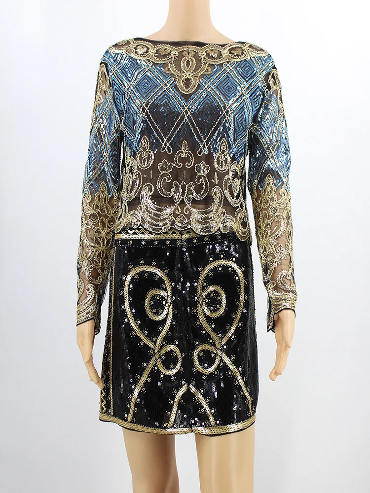 ladies shirts Sexy Sheer Body Crop Top Blusas Feminina Lace Mesh Long Sleeve Floral Embroidery Sequin Beading Women Shirt Blouse Top sexy blouses for women