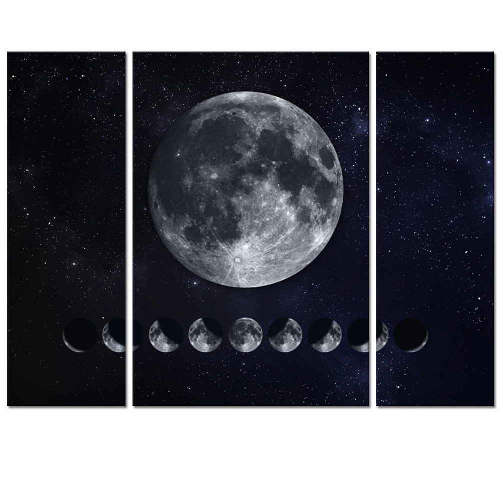 Black and White Moon Canvas Wall Art Pictures of Moon Raise Space