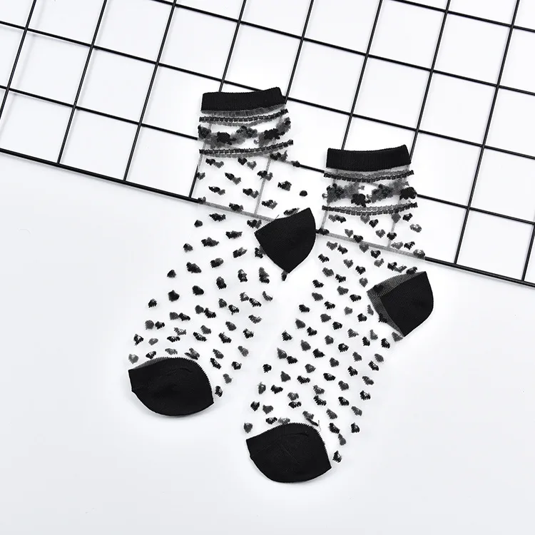 LIONZONE, новинка, женские корейские модные кружевные шелковые носки с рюшами, прозрачные черные сексуальные тонкие прозрачные носки - Цвет: nw004-5