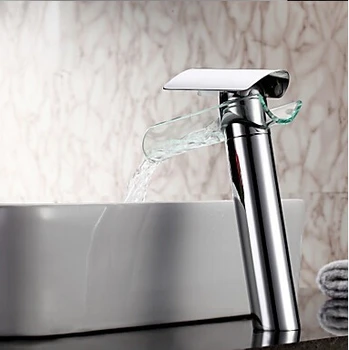 

Glass Waterfall Basin Faucet Single Handle Bathroom Mixer Tap Crane Water taps Hot and Cold GF-011T