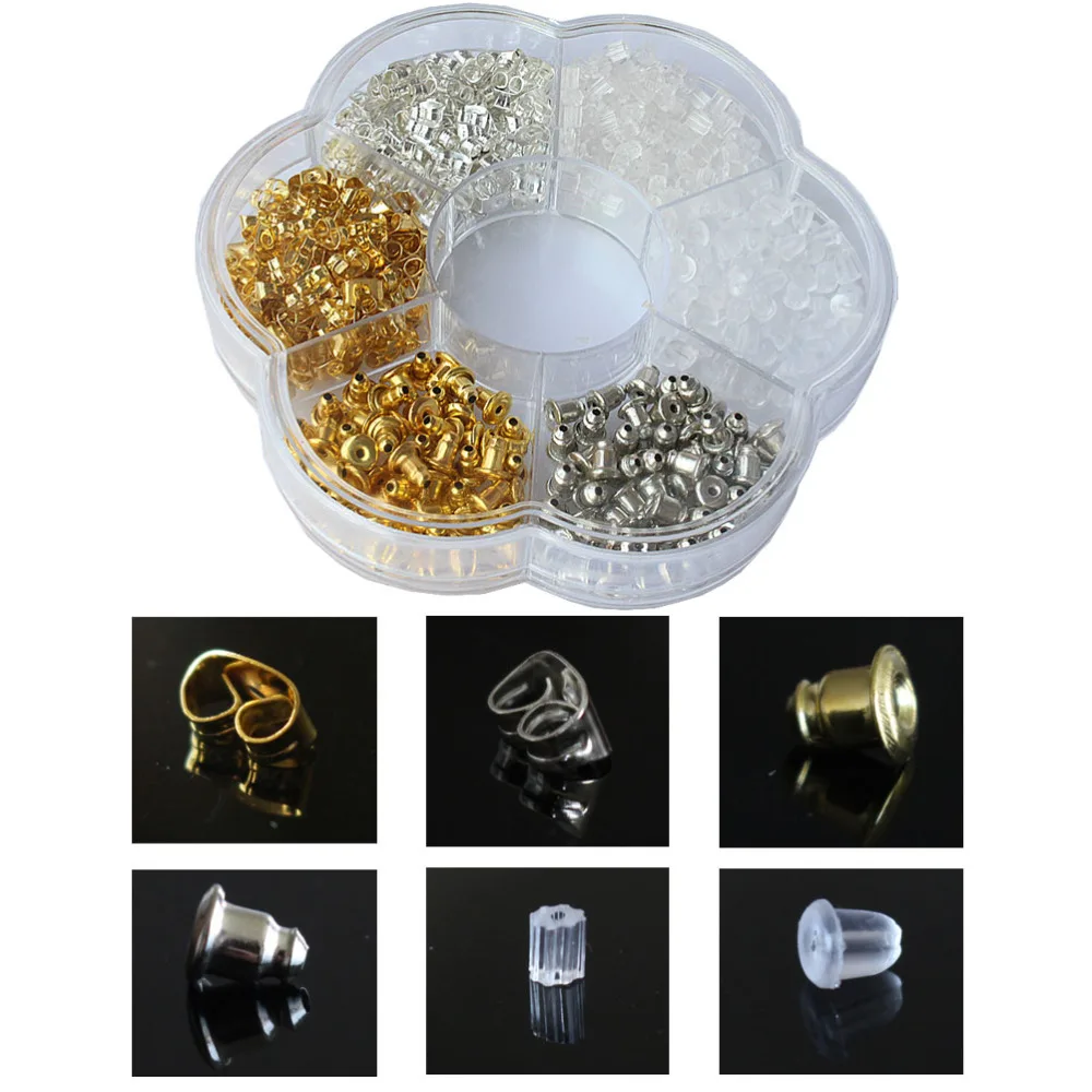620 Pcs 6 Styles Earring Backs Kit, Clear Rubber Bullet Clutch Ridge