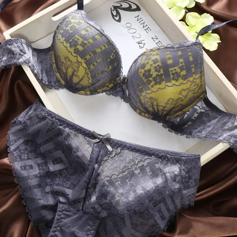 Sexy low cut V neck concentrated cutout lace push up bra underwear set