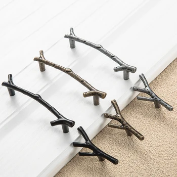 

Knobs Door Pulls Hardware Fashion Tree Branch Furniture Handle 96mm 128mm Black Silver Bronze Kitchen Cabinet Handles Drawer