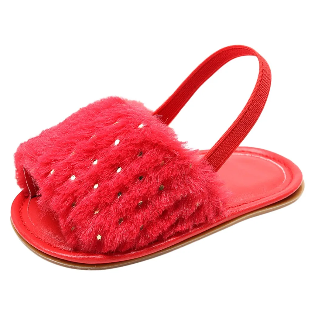 Мягкие сандалии из флока с блестками для маленьких девочек; Повседневная обувь; Новинка года; Прямая поставка - Цвет: Красный