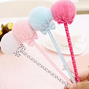 

1 PCS Stationery bow plush fur ball pen ballpoint pen gift pen