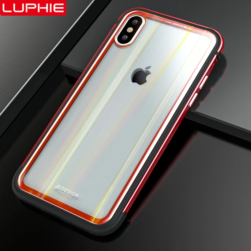 LUPHIE Aurora лазерный стеклянный чехол для iPhone X XS XR Роскошный прозрачный прозрачная