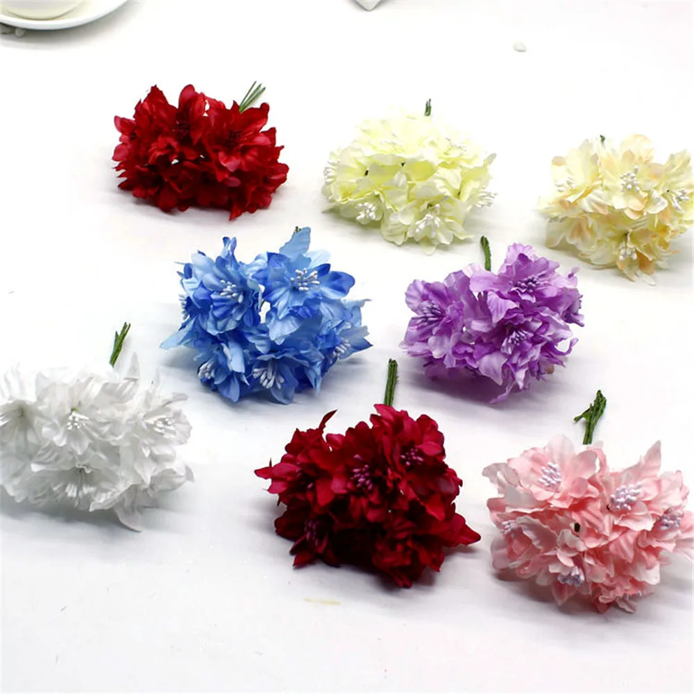 

VNIAMIT 6 pcs / lot artificial simulation cherry blossom artificial flower car decoration handmade bride bouquet silk flower