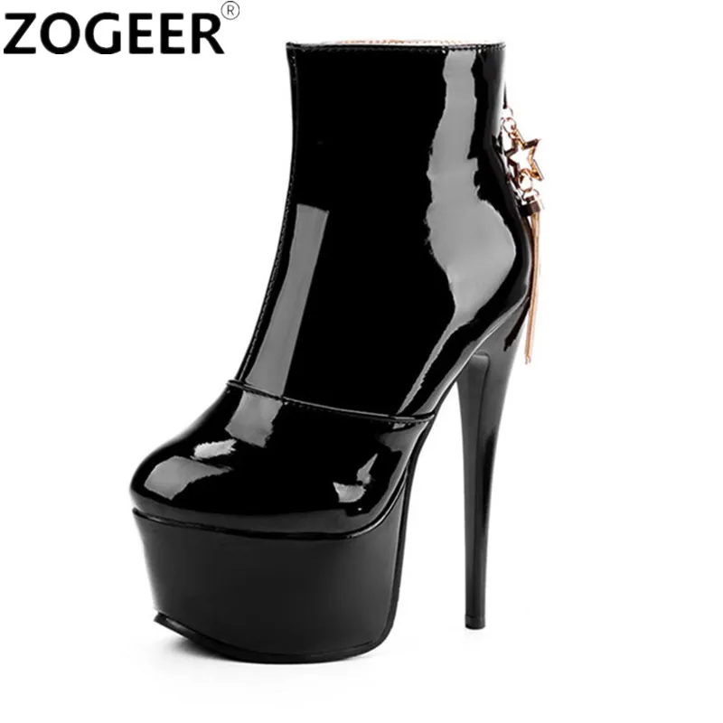 

New 2019 Sexy Women Boots Fashion Platform Extreme high heels Black White Red Ankle boots For Woman Party Nightclub Ladies Shoes