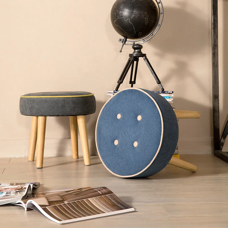 

15%Nordic button change shoes stool fabric lazy soft stool dressing makeup stool solid wood feet