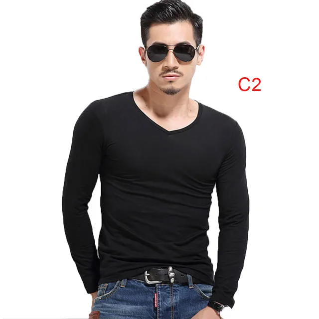 New Autumn Men's Long Sleeved T Shirt Korean Version Of The Solid Color ...
