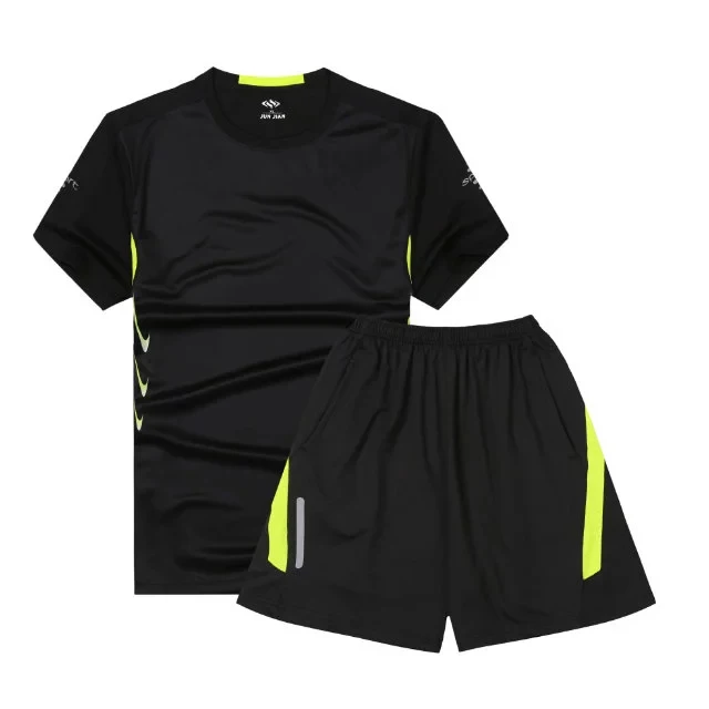 JUNJIAN новые рубашки для бега+ короткие наборы Мужская спортивная одежда для фитнеса бега баскетбола футбольная Джерси Спортивная одежда Джерси - Цвет: black