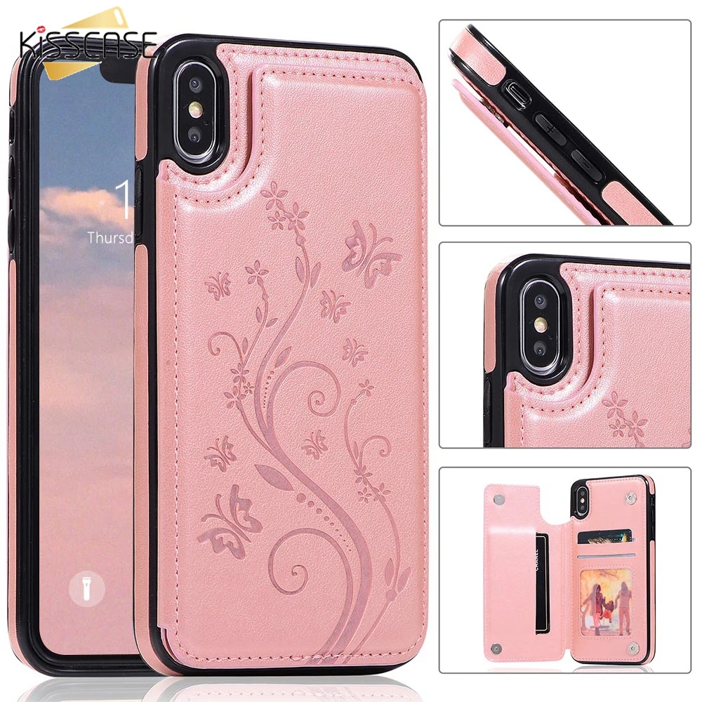 

KISSCASE Leather Wallet Case For iPhone 7 8 6 6s Plus Flip Leather Card Slot Case For iPhone X XS MAX XR 5 5S SE Cover Fundas