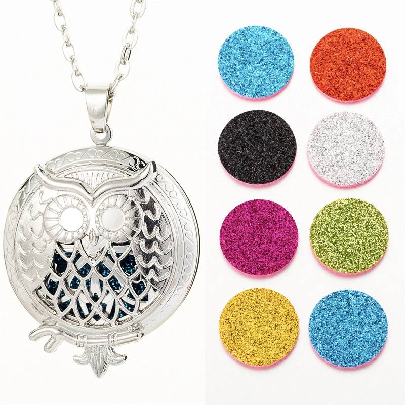 

Aroma Diffuser Owl Vintage Pendant Open Magnet buckle Perfume Essential Oil Aromatherapy Locket Necklace +1Sequin Aa39