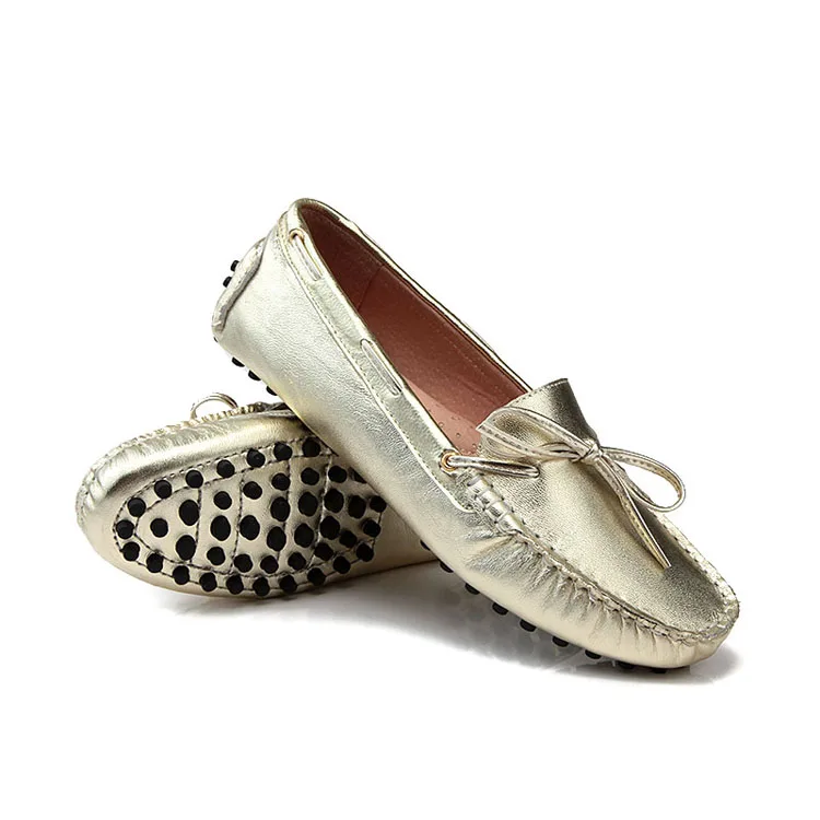 US Size 5 6 7 8 9 New Gold silver REAL Leather Lace Up tie Loafer