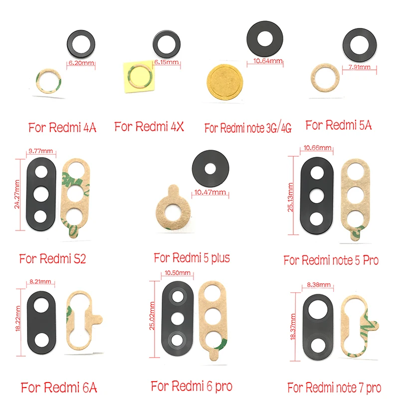 2 шт./лот, задняя камера, стеклянная крышка объектива с адезионной наклейкой для Xiaomi Redmi Note 7 6 5 5A 6A Pro PLus S2