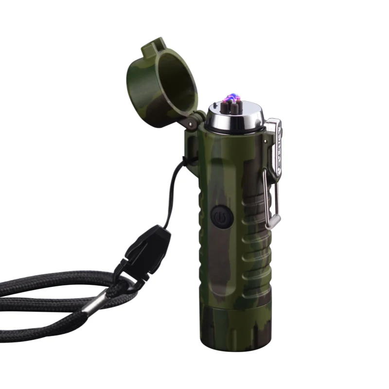 

Flashlight USB plasma lighter Cigarette lighter Camouflage Lighter Waterproof windproof double arc For man Camping Smoking gift