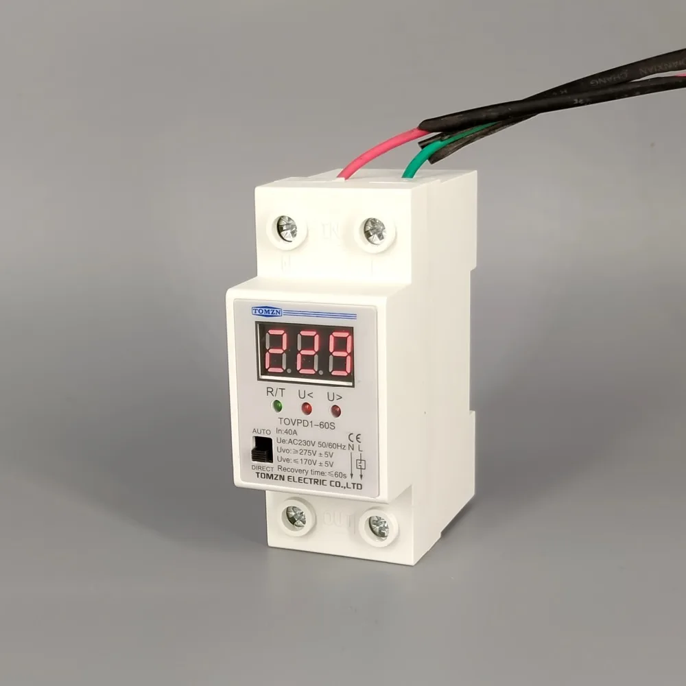 

40A 220V ON/OFF reconnect over voltage and under voltage protection protective device relay with Voltmeter voltage monitor