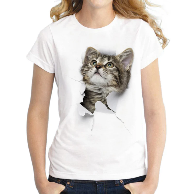 S-3XL, Женская белая мягкая Повседневная футболка с 3D принтом кошки, летняя повседневная футболка с коротким рукавом и круглым вырезом, дешевая женская одежда - Цвет: A0684-6