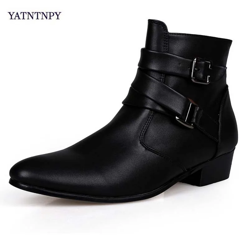 YATNTNPY/Новинка; большие размеры; мужские Ботинки martin; модные ботинки с острым носком на молнии в винтажном стиле; зимняя обувь на меху; черные кожаные ботинки