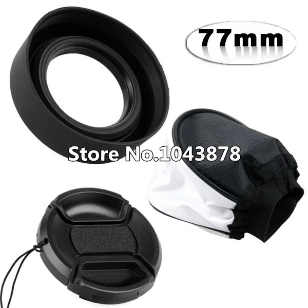 

3In 1 77mm Lens cap +77mm 3-Stage Collapsible Rubber Lens Hood +Flash Diffuser Cloth Cove For Canon Nikon Sony Pentax Olympus