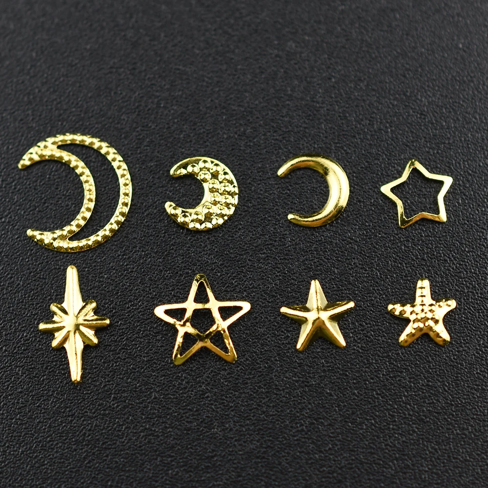 1000 шт Золотая Звезда Луна ногтей блестки кусочек металла заклепки DIY 3D с плоским основанием, для ногтей искусство украшения для ногтей