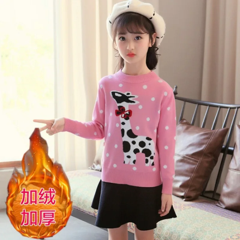 

Girl Sweater 2018 Autumn Winter Hot Sale Cotton Warm Velvet Sweater For Big Girls Knitted Kids Clothing Pull Fille 5-15y Teenage
