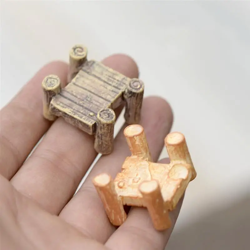 3pcs/Set Wooden Bridge Miniatures Fairy Figurines Resin Bonsai Micro Landscape 