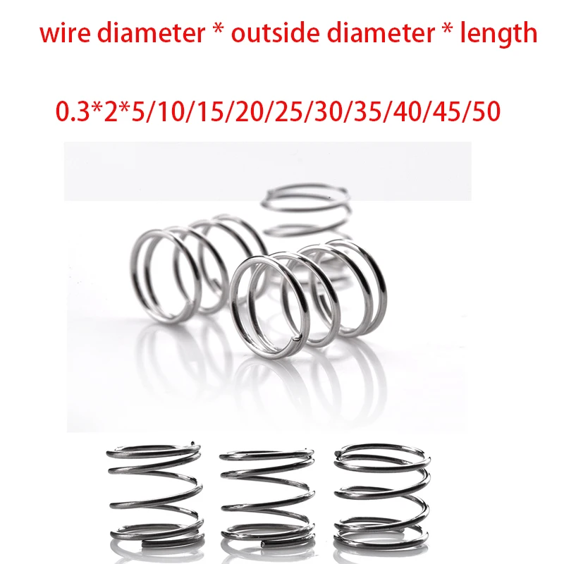 Length: 20mm Calvas 50pcs 0.8mm Stainless Steel Compression Spring Outer Diameter 6mm Length 5/10/15/20/25/30/35/40/45/50 