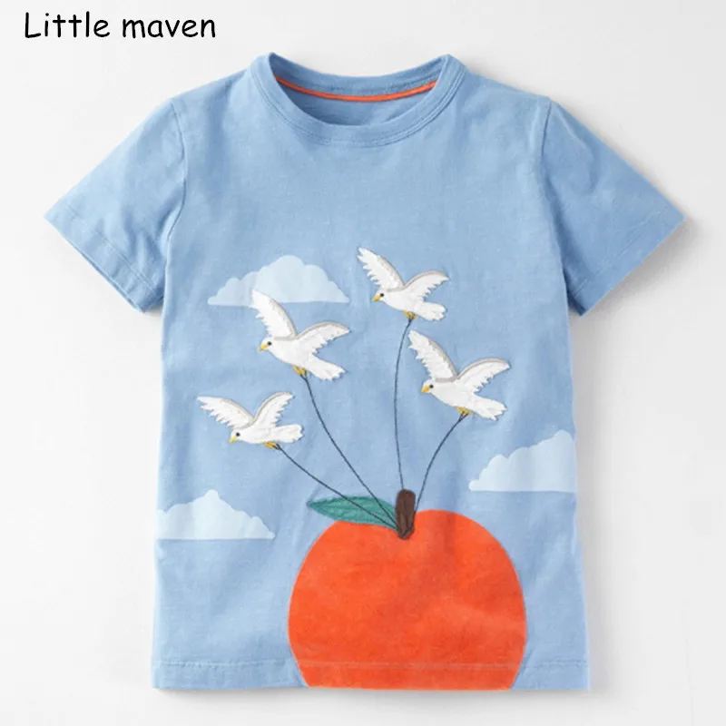 

Little maven children 2018 summer new baby girls clothes short sleeve bird Embroidered t shirt cotton brand tee tops 50973