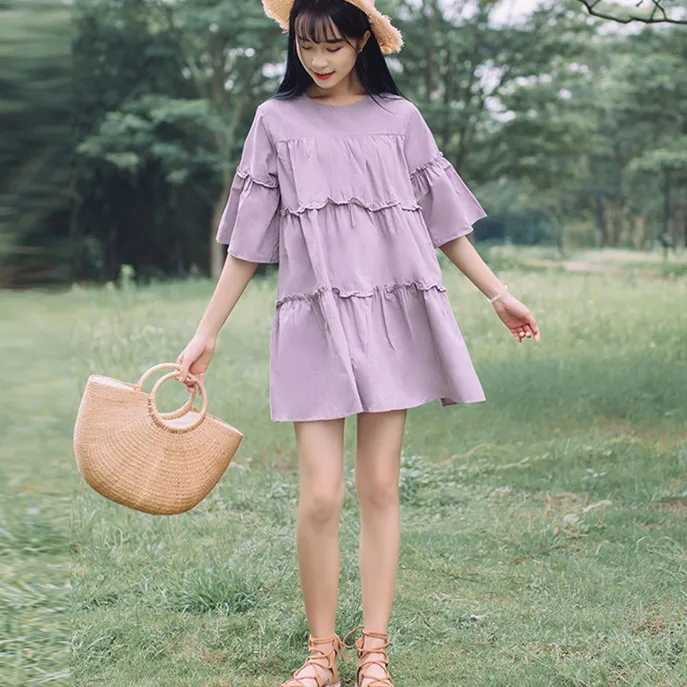 

La MaxPa Women Dress Cotton Half Sleeve Preppy Style Dress Women One Size Mini Dress Female Summer Dress 2019 Elegant Vestidos