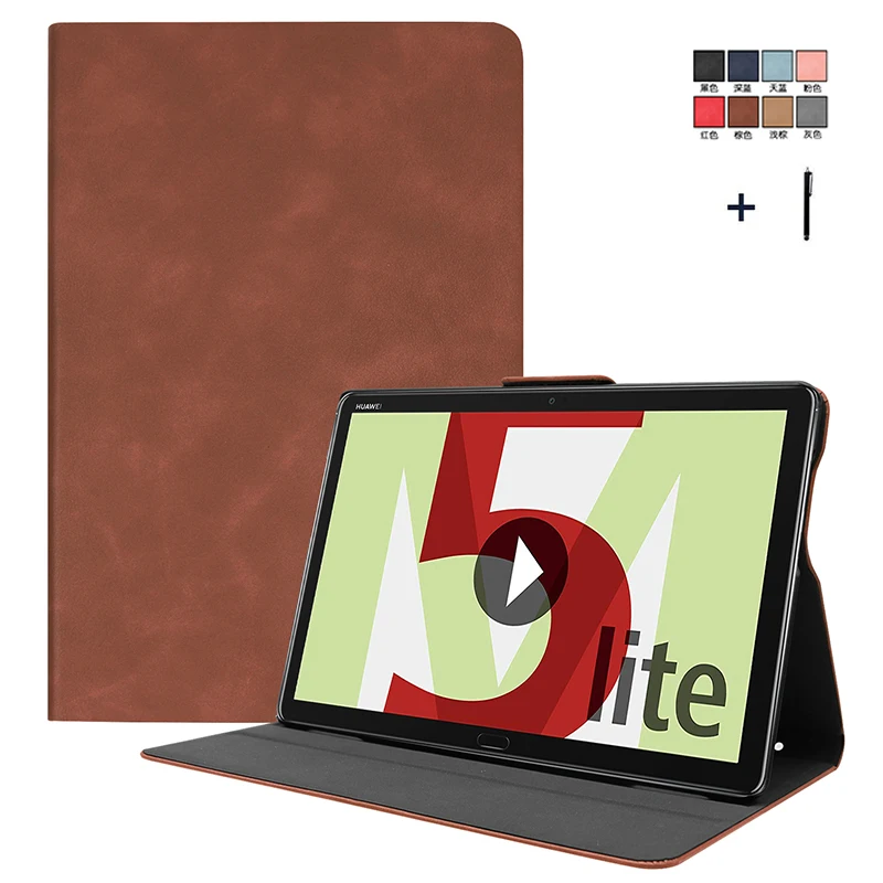 Cowhide Flip Leather Case For Huawei MediaPad M5 Lite 10 10.1'' BAH2-L09/W19 DL-AL09 Wake Sleep Front Support Stand Cover+Pen |