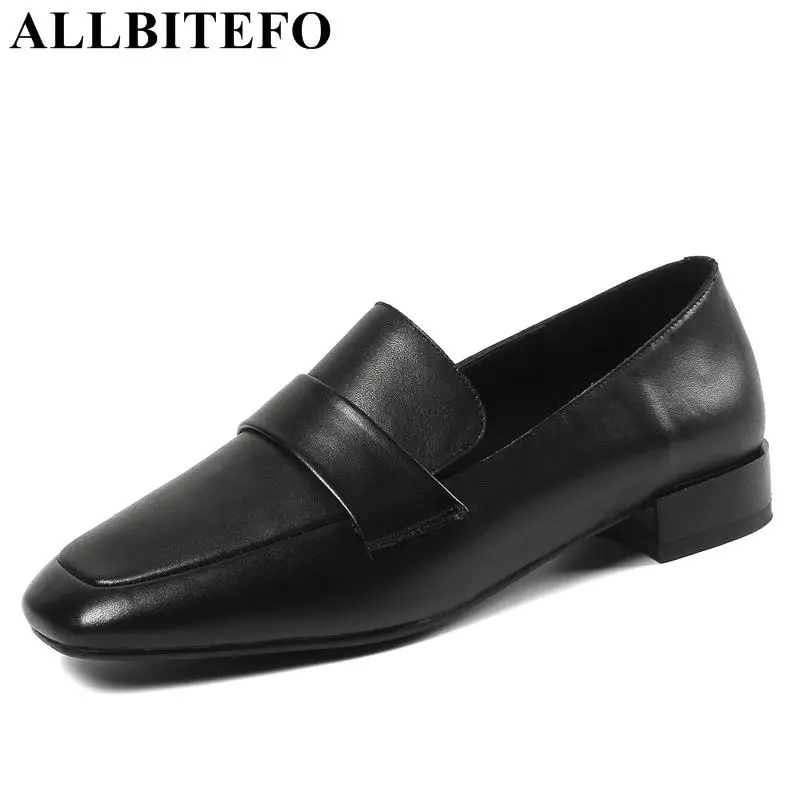 

ALLBITEFO new spring genuine leather square toe thick heel women shoes women high heel shoes office ladies shoes Sra zapato