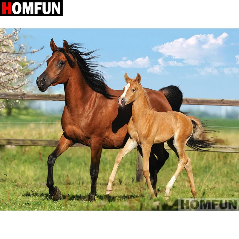 Алмазная 5D Вышивка HOMFUN Лошадь картина из квадратных/круглых страз сделай сам