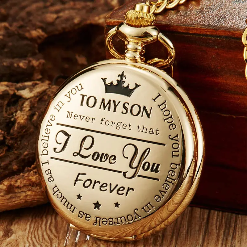 Винтаж подарок от родителей к моему сыну "Я люблю тебя" навсегда кварцевые карманные часы цепочки и ожерелья цепь кулон брелок с часами